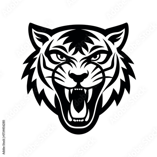 Fierce black tiger head roaring with sharp teeth animal