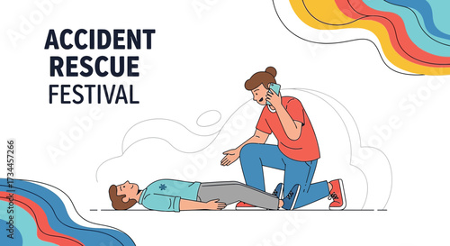 Accident rescue festival illustration showcasing first aid assistance and emergency response