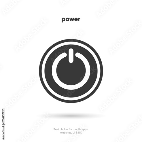 3d style circle start icon and power button push. Shut down symbol. On off icon for mobile app, website, UI UX.