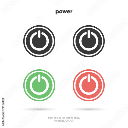 3d style circle start icon and power button push. Shut down symbol. On off icon for mobile app, website, UI UX.