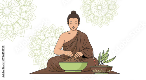 Buddha meditation illustration symbolizing spirituality and inner peace for zen practice and