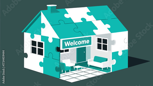 Flat vector house made from puzzle pieces
