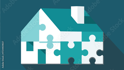 Flat vector house made from puzzle pieces