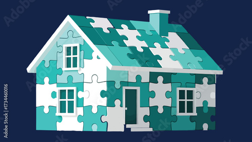 Flat vector house made from puzzle pieces