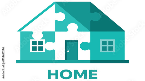 Flat vector house made from puzzle pieces