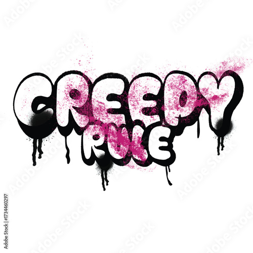 Graffiti Drip: Bold "CREEPY RULE" Text with Pink Splatter on White Urban Canvas