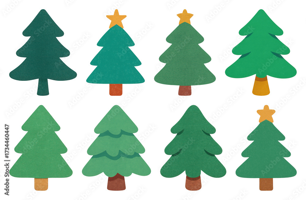 Fototapeta premium PNG Colorful paper-cut Christmas trees, element set on transparent background