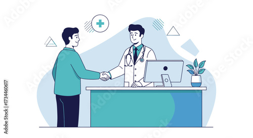 Doctor and patient in consultation illustration conveys professional medical interaction and trust