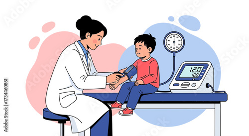 Doctor Measuring Blood Pressure of a Little Boy in the Hospital Clinic for Healthcare Children