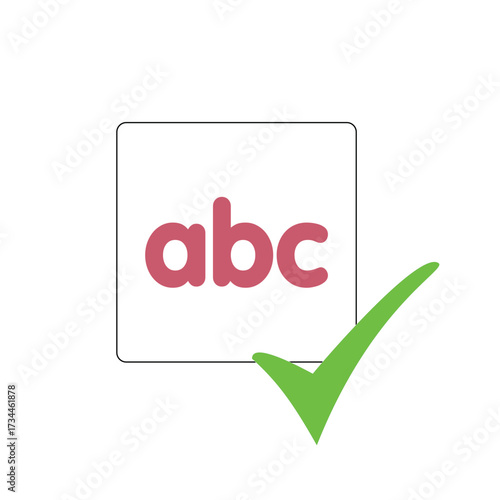 A clean, simple, and clear graphic illustration of the letters 'abc' inside a white square with a green checkmark indicating approval or correctness