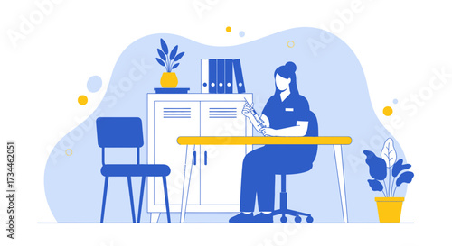 Flat vector illustration of a nurse in a clinic, health worker providing medical assistance in