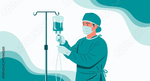 Healthcare worker adjusting intravenous drip for patient, demonstrating medical assistance and