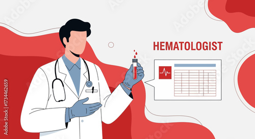 Hematologist illustration showing blood sample analysis for medical diagnosis illustration