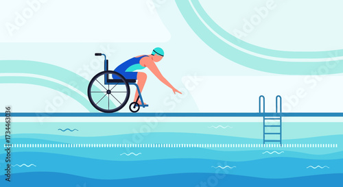 Illustration depicting an athlete with disability preparing to swim with determination