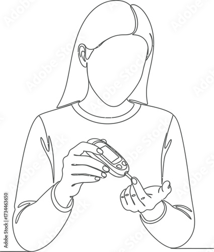 Woman checking blood sugar levels with a glucose meter, mindful of her health