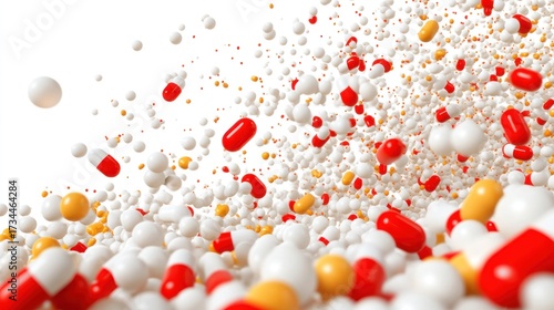 Pill explosion on white background