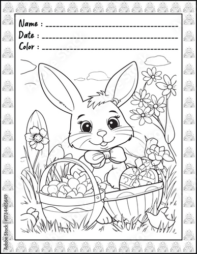 Bold and Easy Easter Coloring Page & Book for Adults and Kid. High resolution (300 DPI), Ready to print on standard 8.5x11-(A4) inch paper With (No Bleed), Black and White. Vector illustration