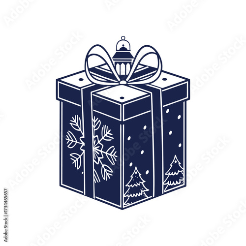 Navy Blue Wrapped Christmas Gift Box Vector Illustration Design