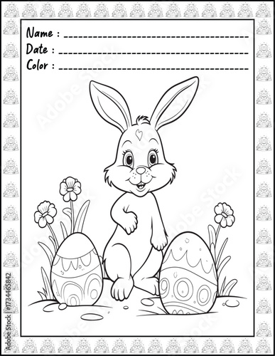 Bold and Easy Easter Coloring Page & Book for Adults and Kid. High resolution (300 DPI), Ready to print on standard 8.5x11-(A4) inch paper With (No Bleed), Black and White. Vector illustration