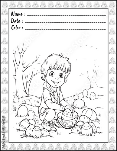 Bold and Easy Easter Coloring Page & Book for Adults and Kid. High resolution (300 DPI), Ready to print on standard 8.5x11-(A4) inch paper With (No Bleed), Black and White. Vector illustration
