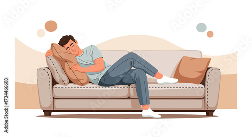 Man taking a nap on sofa enjoying a peaceful rest after a long working day relaxation scene