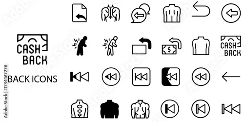 Back simple concept 24 Black and White color icons set .Vector illustration.