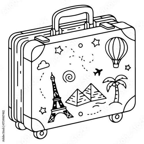 Vector line art of a suitcase. Children's book illustration.