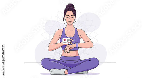 Relaxing yoga session tracking heart rate with modern technology mindful practices