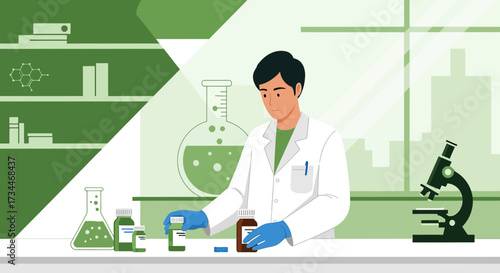 Scientist in laboratory conducting research on drug development and pharmaceutical product analysis