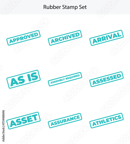 Set of Isolated Cyan Rubber Stamp Designs on White Background Indicating Status