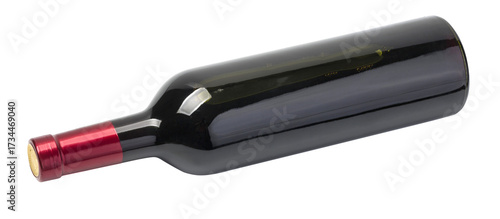 Obraz na plátně Red wine bottle laying down on transparent background