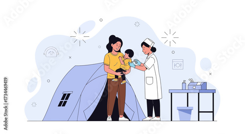 Vaccination campaign in a refugee camp protecting children's health and well-being through