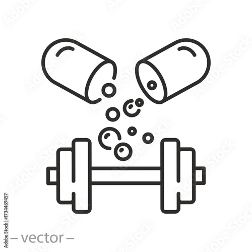 fit supplements icon, dumbbells and sports vitamins, thin line web symbol on white background - editable stroke vector illustration