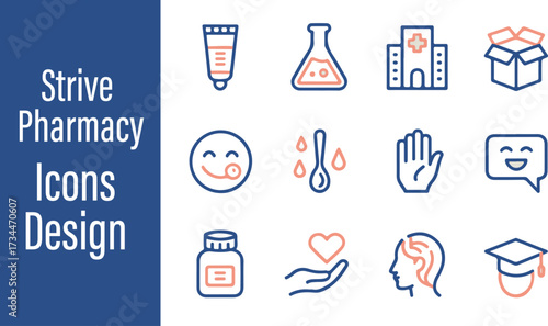 Strive pharmacy icons design with medical and healthcare symbols