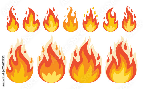 Collection of bright and colorful fire flames in different shapes vector