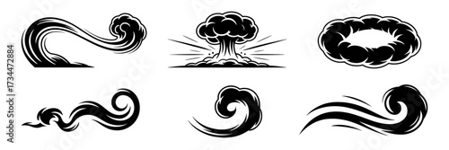 Collection of smoke and cloud illustrations in various shapes