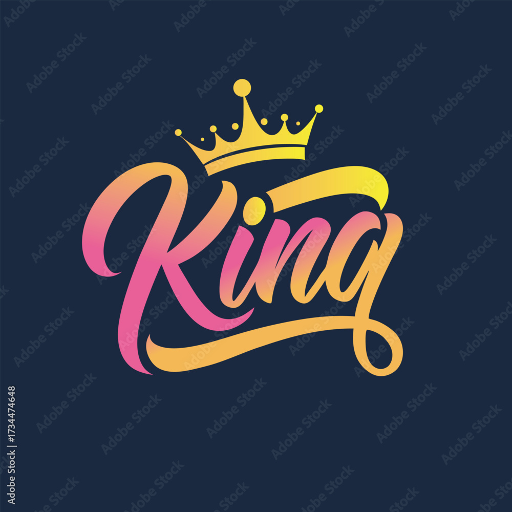Obraz premium King lettering vector illustration, perfect for royaltythemed designs, apparel prints, and social media posts, adding a touch of majesty to your creations