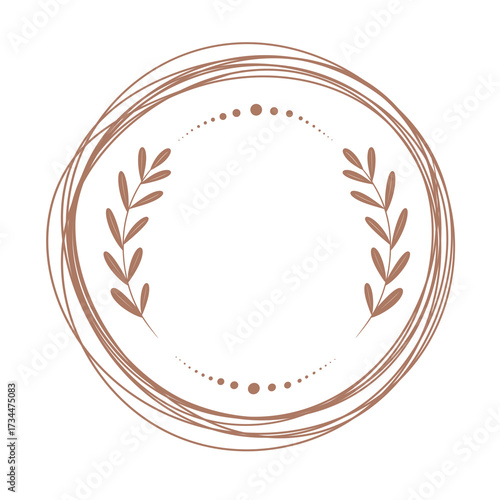 Beige round frame on the transparent background 