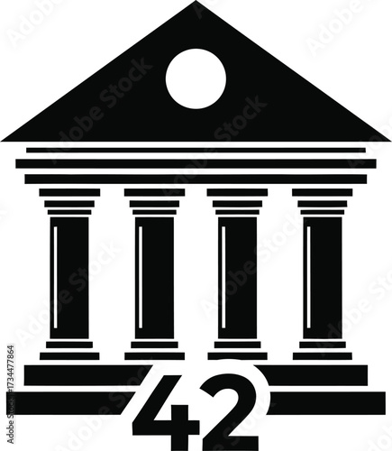 Iconic building with columns and number 42