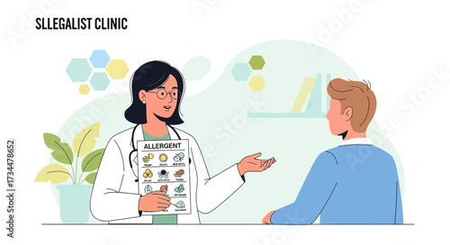 Consultation with allergist specialist illustration for healthcare and medicine concept