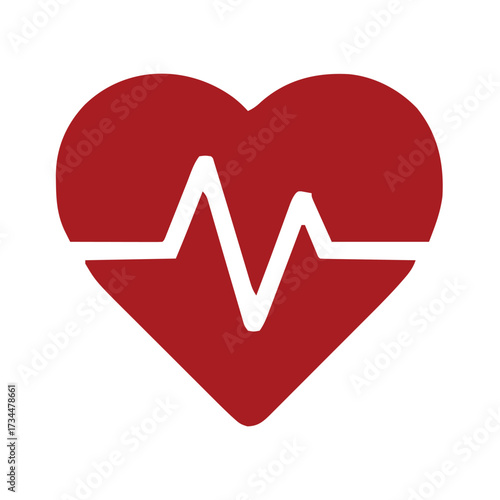 Red Heart with ECG Line  Medical and Healthcare Flat Vector Icon on white background