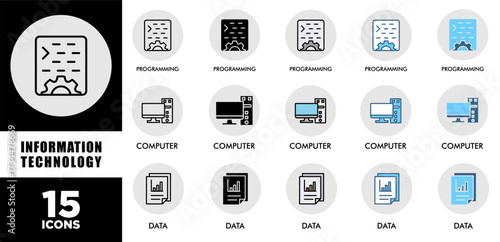 INFORMATION TECHNOLOGY icon set with various styles and colors  of corporate sustainability performance for investment screening
