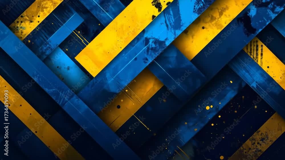 Dynamic Grunge: Abstract Blue and Yellow Geometric Strips for Stylish Backgrounds and Designs