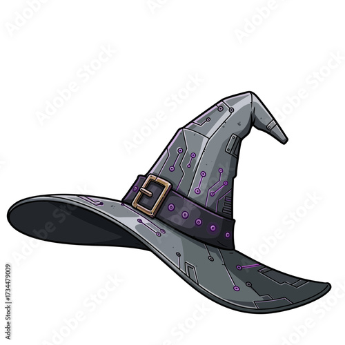 Mystical witch hat with enchanting purple accents and buckle detail