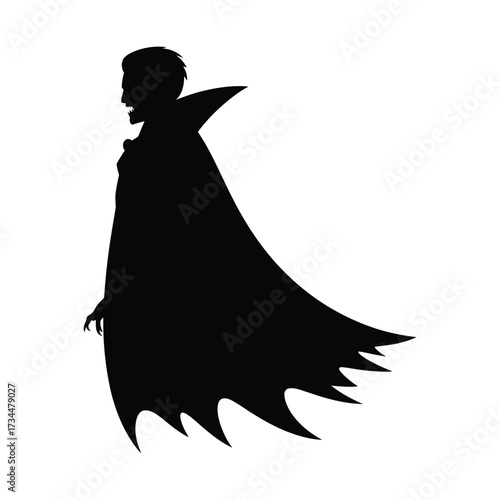 Silhouette of a dracula figure with a flowing cape