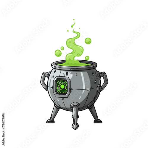 Mystical cauldron bubbling with vibrant green potion and glowing energy