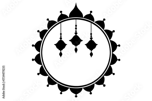 Ramadan Kareem Lanterns in Ornate Mandala Circle Frame - Islamic Vector