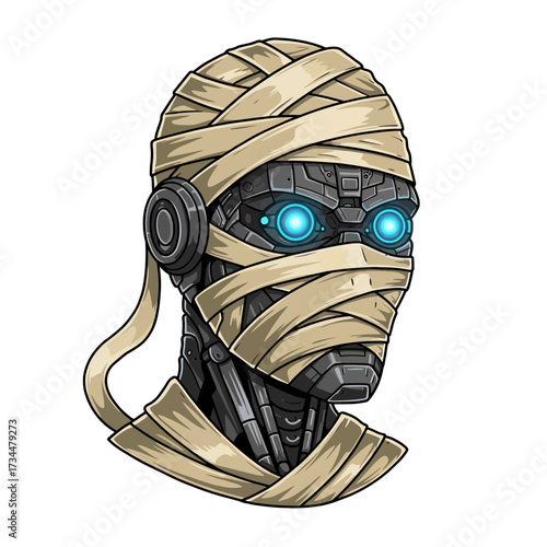 Futuristic Mummy Robot Head Glowing Eyes Sci Fi Character