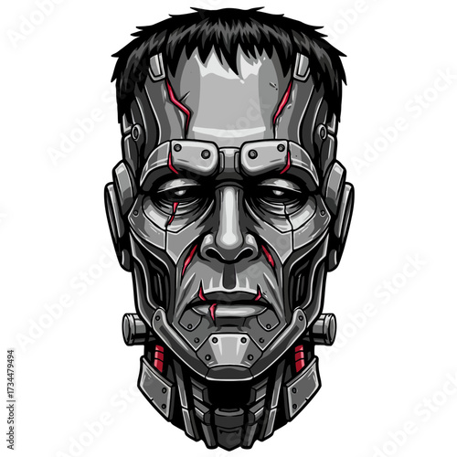 Hauntingly detailed cybernetic monster head, perfect for horror themes