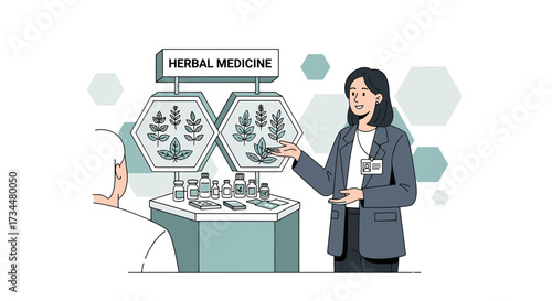 Expert promoting herbal medicine and natural health products at a convention booth design